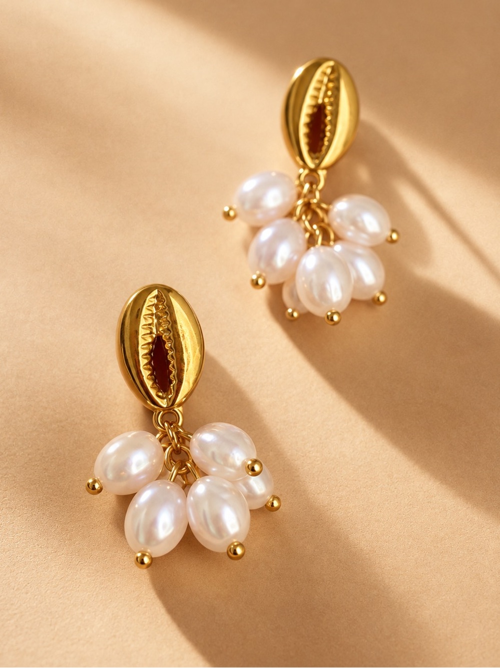 Gold Pearl Cluster Drop Earrings